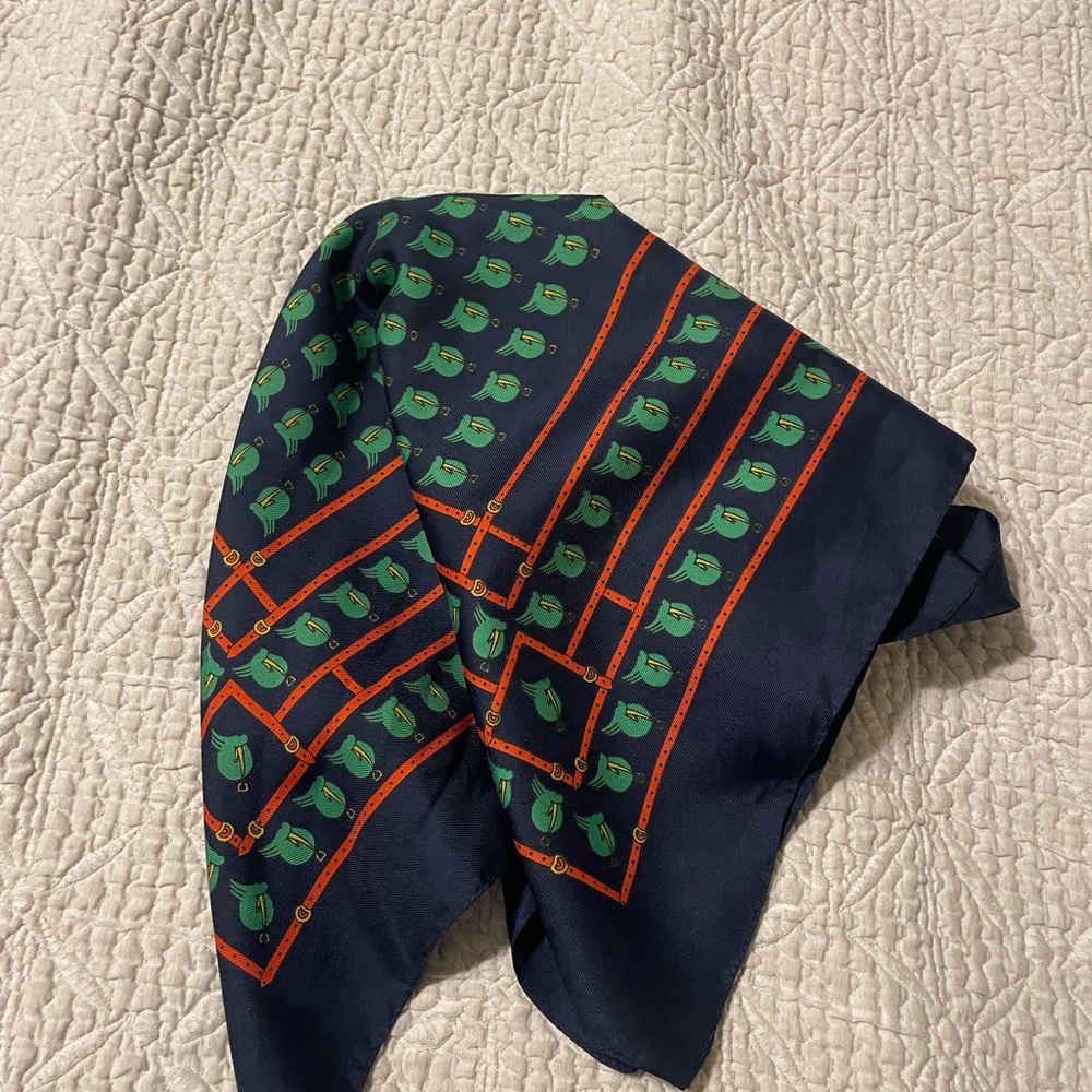 Navy and Green Patterned Scarf
